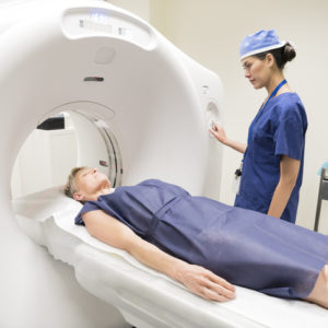 patient in CT scanner