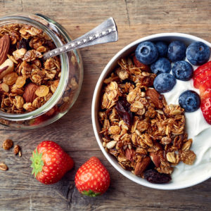 granola, yogurt, and fruit