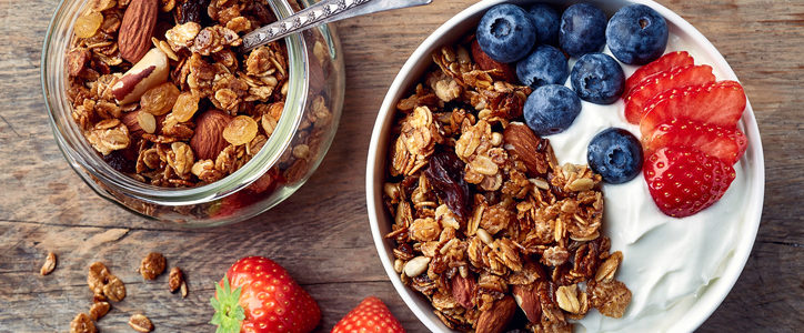 granola, yogurt, and fruit